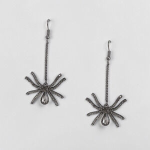 Black Rhinestone Spider Dangle Earrings